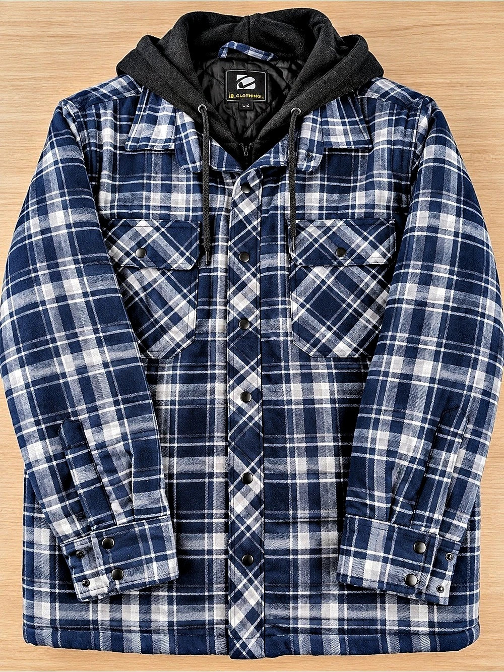BC Clothing Co Men's Blue Plaid Quilted Hooded Flannel Jacket Small